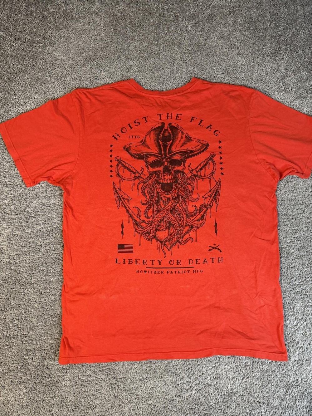 Howitzer Patriot MFG Shirt Mens 2XL Orange Liberty Or Death Skull Octopus